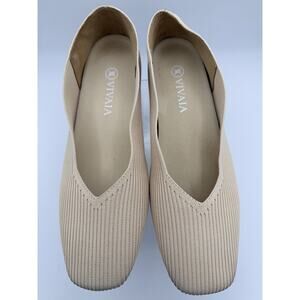 VIVAIA Margot Pointed Toe Flats Beige Tan Recycled Knit Washable Size 42 US 11.5